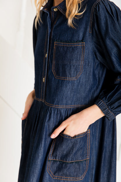 Adriane Dress  - Denim Dark Wash